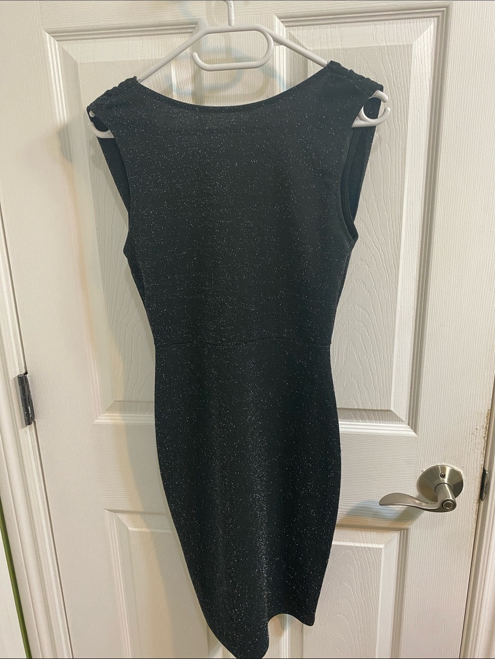 Eclipse Black Glitter Bodycon Mini Dress Scoop Back Bling Womens Size XS NYE